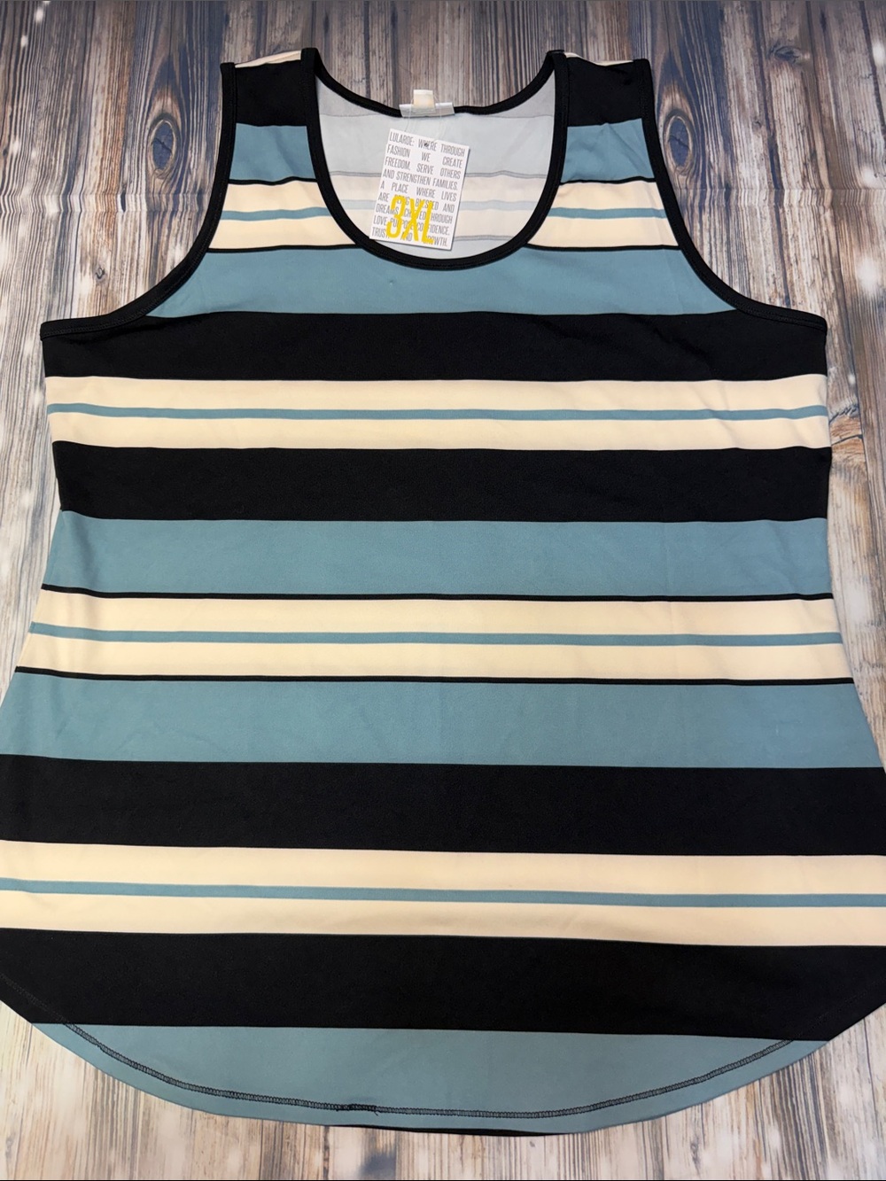 LuLaRoe Striped Scoop Tank in Black, Cream & Blue